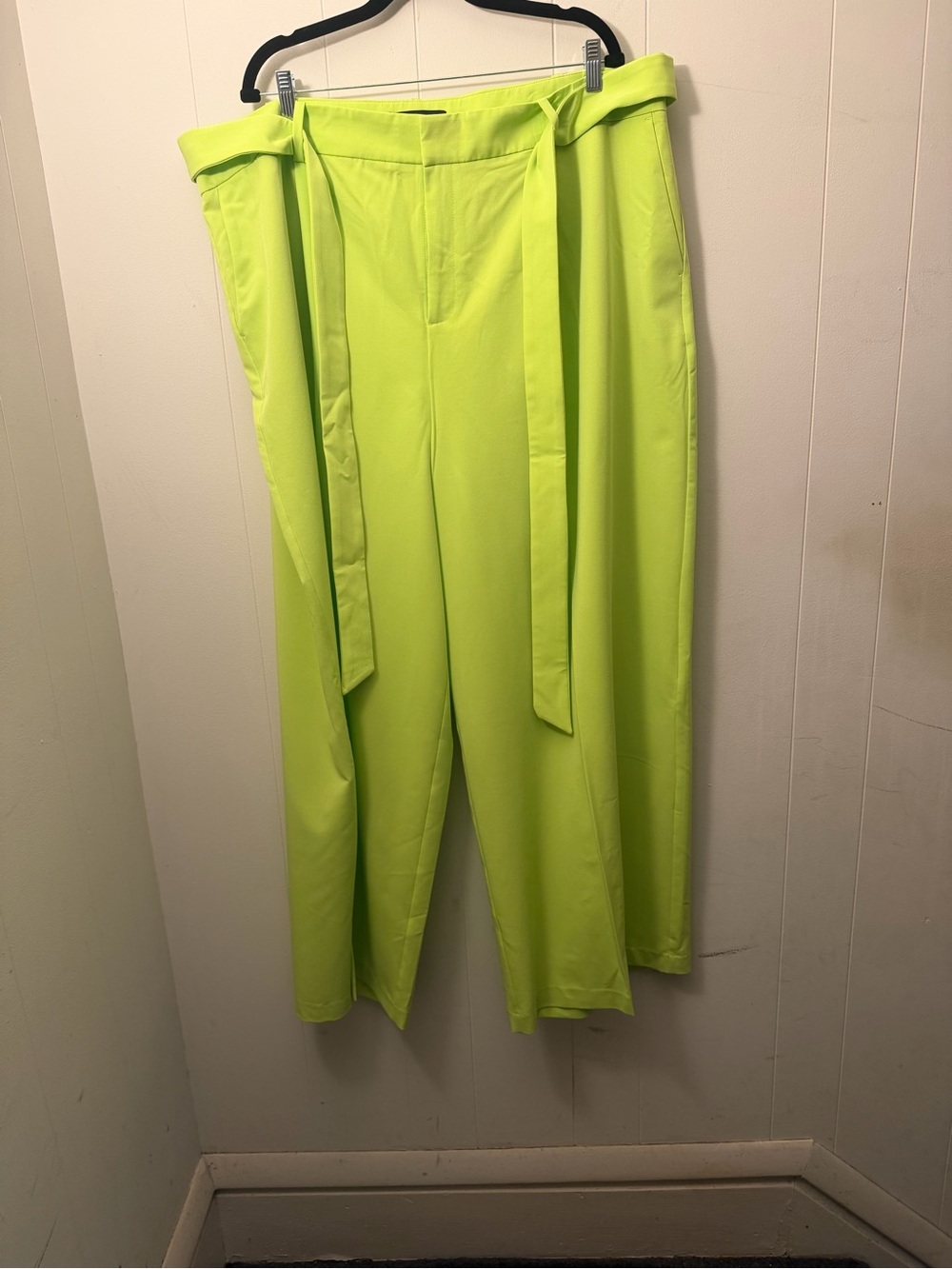 Eloquii Neon Lime High-Waist Wide-Leg Pants with Self-Tie Belt